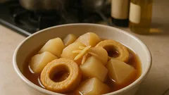 下ゆでなしで味しみ。しょうがとごま油で作る「大根と車麩の煮物」だし香る定番副菜