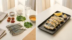 梅と大葉でさっぱり:いわしの梅肉はさみ揚げ、衣は炭酸水で軽く